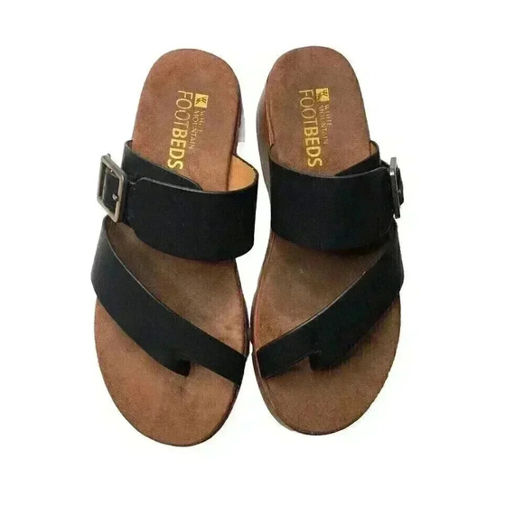 White Mountain Footbeds Leftover 6.5M Black Toe Sandals Buckle Side Slip On - Picture 1 of 6